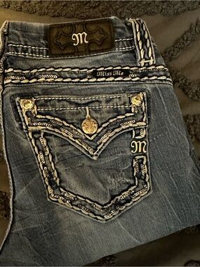 Miss Me Blue Embroidered Pocket Skinny Jeans